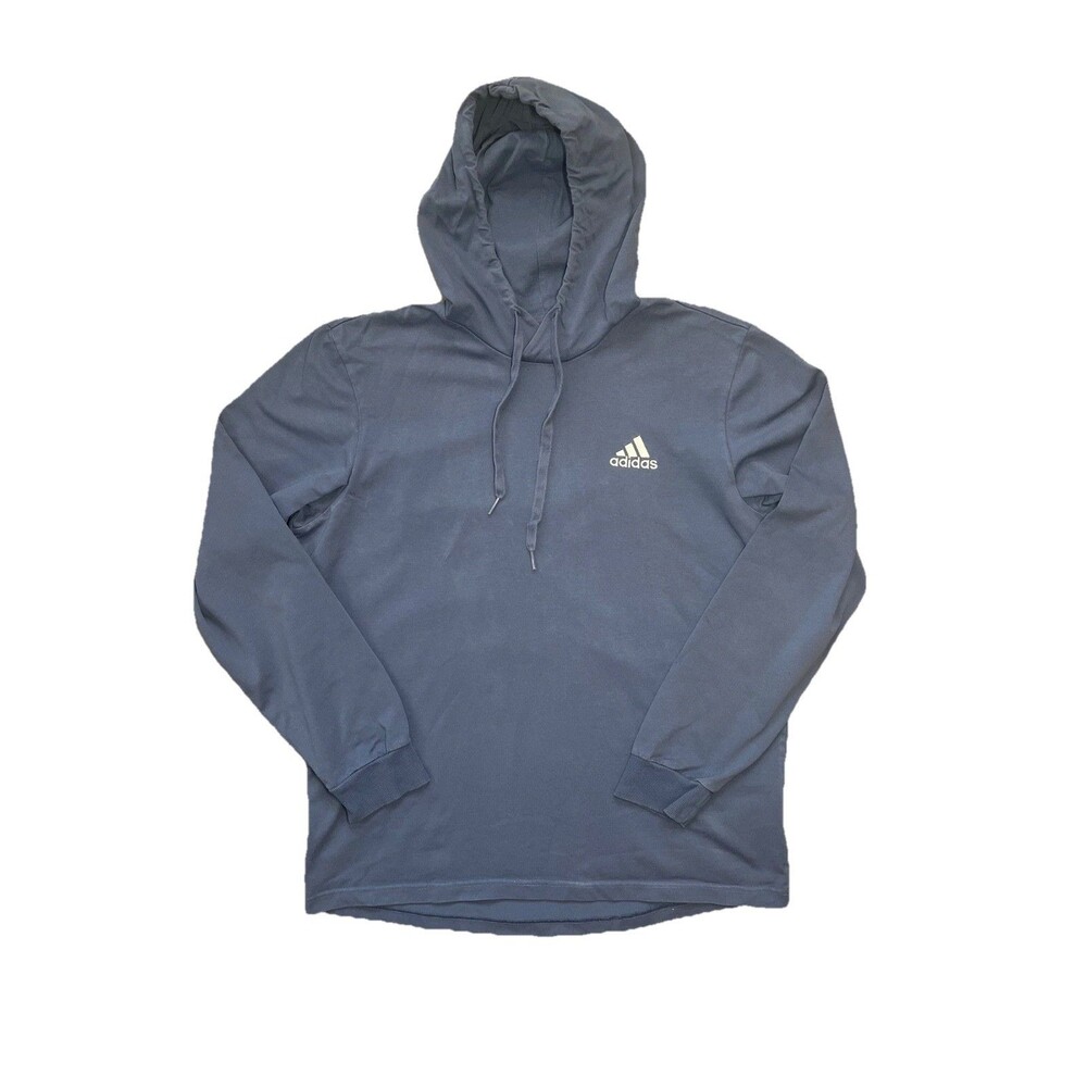 Adidas Men’s Blue Hoodie Pullover Logo Sweatshirt L Cotton Blend Thin Cozy